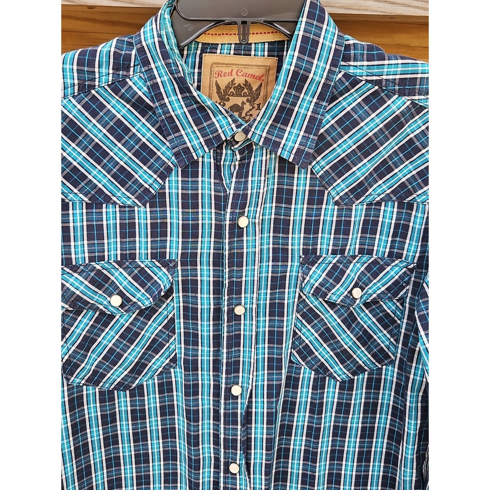 Red Camel Trade Mark Handcrafted Western Men's Pearl Snap Shirt Sz M Excellent!